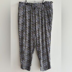 LOFT Paperbag Waist Cropped Flowy Floral Print Pants, Black/Multi, Size Large